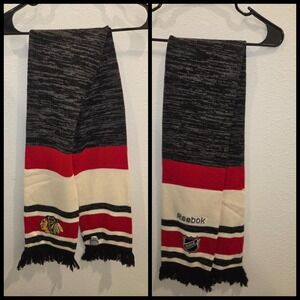 Reebok Chicago Blackhawks NHL Center Ice Scarf Black Red Cream Striped Knit
